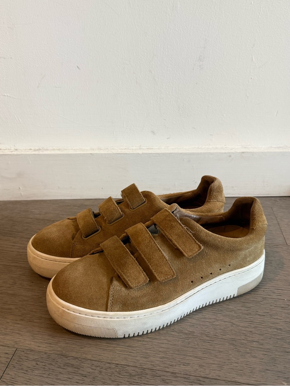 Sandro Paris Suede Velcro Sneakers in Tan